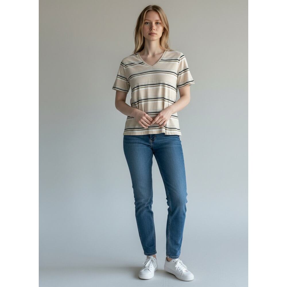 Crossroads Woman Tan Striped V Neck Top 16/18W Plus Size Northern Mariana USA